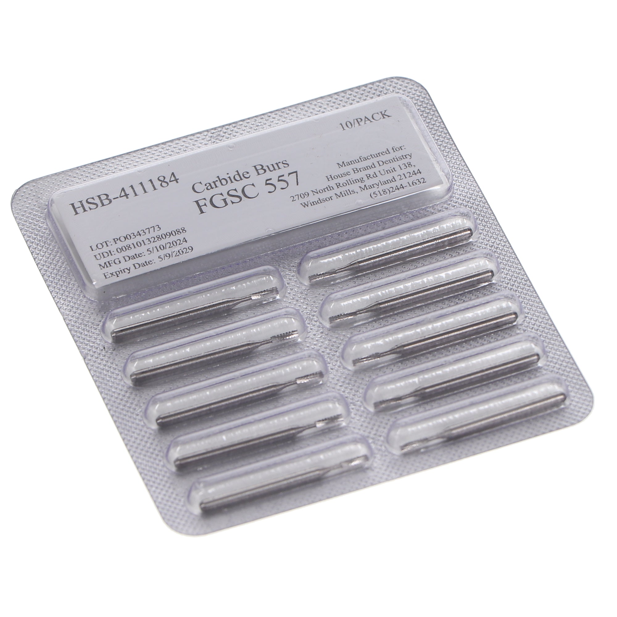 House Brand Dentistry 411184 HSB FG #557 Surgical Length Straight Fissure Crosscut Carbide Burs 10/Pk House Brand Dentistry 411184 HSB FG #557 Surgical Length Straight Fissure Crosscut Carbide Burs 10/Pk